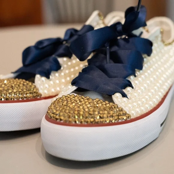 Elegant Pearl and Gold Custom Women's Bridal Sneaker - Picture 1 of 4